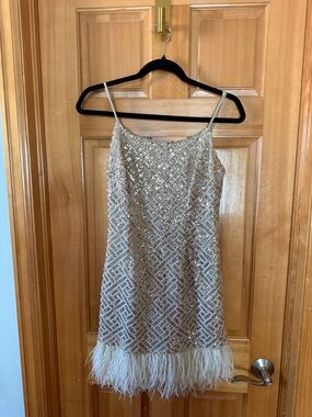 Elliatt Ivory Sequin Feather Mini Dress
